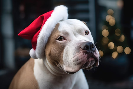 Dog wearing a Santa hat. Generative AIの素材