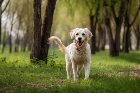 Dogs walking in the municipal parkの素材
