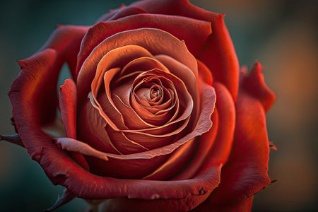 Developing blossom head of a red noble rose. macro photography at close rangeの素材