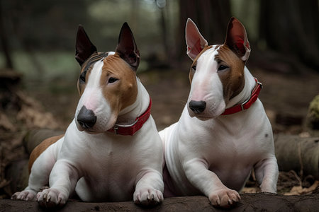 English bull terriers in red and white. Generative AIの素材