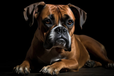 Gorgeous Boxer dog on a black backgroundの素材