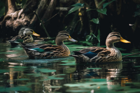 Mallard ducks on the lake. Birds in nature photographの素材