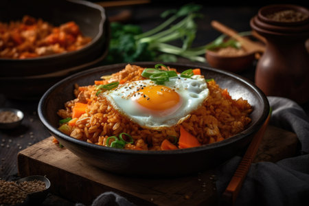 Fried Rice with Homemade Pork Belly Kimchi and Green Onionsの素材