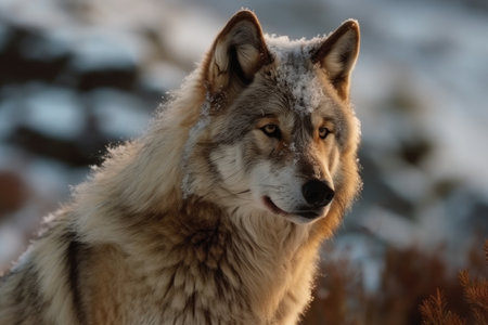 In the highlands, a wolf. In the highlands, a dog. Winter Wolf Mountain creaturesの素材