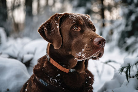 Labrador outside in the snow during the winterの素材