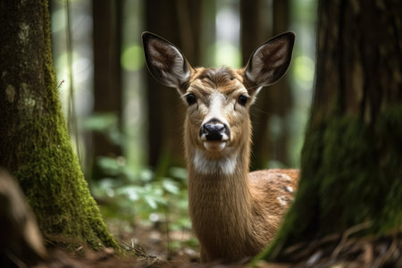 Gorgeous deer with large horns a young deer aloneの素材