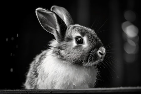 Little fluffy Rabbit in black and whiteの素材