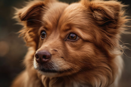 a beige background with a red haired dogの素材