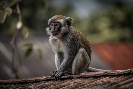 The primate is perched on the roofの素材