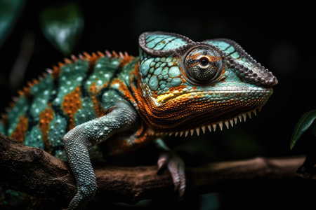 Slowly moving chameleon panther ambilobe, chameleon panther on branch, and chameleon panther closeupの素材