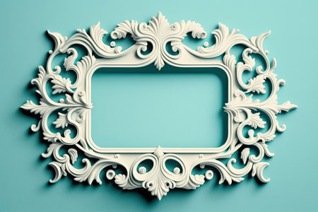 Vintage white frame with a light blue background. minimal composition of the borderの素材