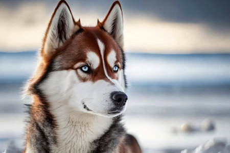 Red collared Siberian Huskyの素材