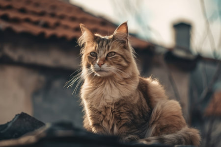 beautiful kitty on the roof. Generative AIの素材