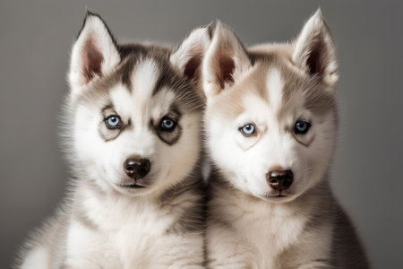 Two puppies of Siberian huskiesの素材