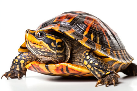 Terrapene carolina triunguis, a three toed box turtle, against a white backgroundの素材