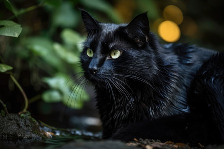 black cat scanning the area. Generative AIの素材