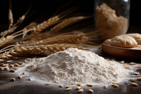 a whole frame of wheat ears on a surface of flourの素材
