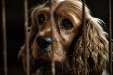caged cocker spaniel dogの素材