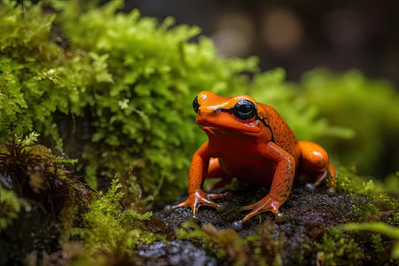 lovely little frog Mantella, Mantella laevigata, and Nosy Mangabe climbing in Madagascarの素材