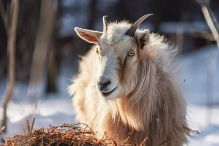 a very amusing carrot carrying goat. a picture of an animalの素材