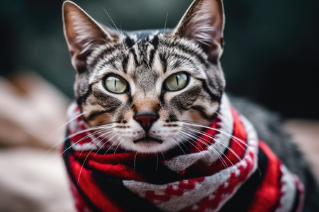 Thai cat portrait with striped scarfの素材
