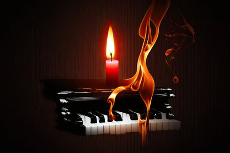 piano key with a flaming candleの素材