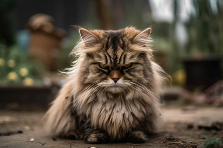 enraged cat yowling at the photographer. feline with dark eyes. Conflict catの素材