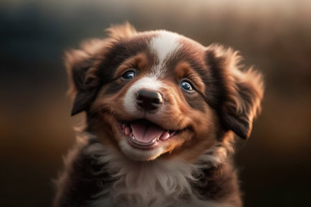 A cute brown puppy was smiling with its tongue outの素材