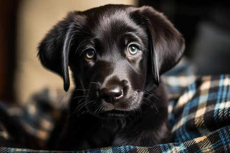 lovely black lab puppy with plaidの素材