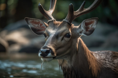 high altitude reindeer with large hornsの素材