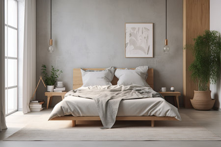 mockup of a Scandinavian style bedroom interior. mockup of a posterの素材