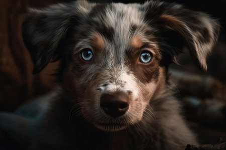 beautiful gray puppy looks towards the cameraの素材