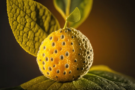Just before harvest, yuzu fruit started to turn yellow. macro photography at close rangeの素材