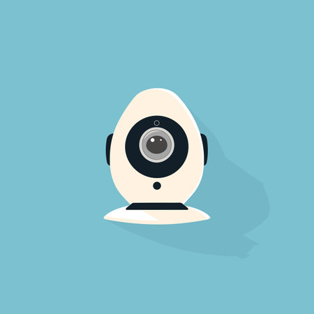 Vector of a camera with a long shadow on a blue backgroundの素材