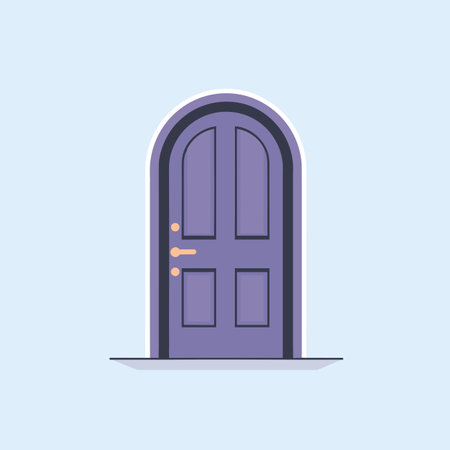 Vector of a purple door with a light blue background icon