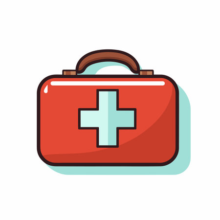 Vector of a red suitcase with a cross symbol on itのイラスト素材