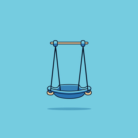 Vector of a blue swing with a wooden handle on a blue backgrounの素材