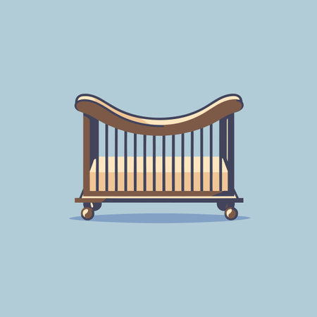 Vector of a baby crib on a blue backgroundの素材