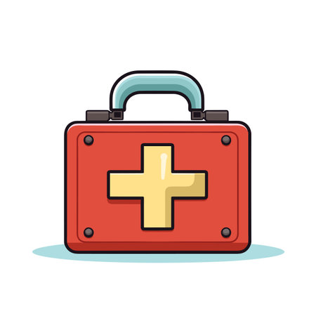 Vector of a red suitcase icon with a cross symbol on itの素材