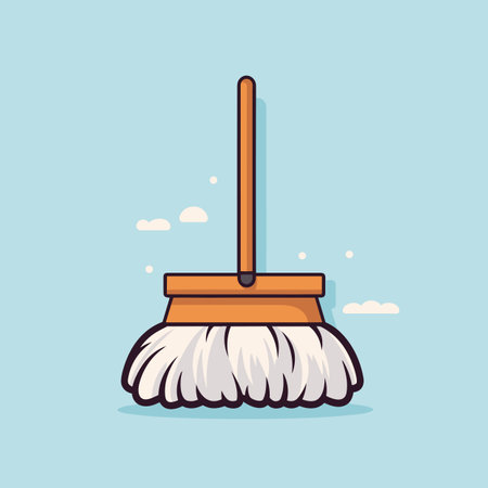 Vector of a blue broom with a long handle on a vibrant backgroundのイラスト素材