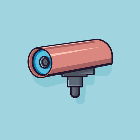 Vector of a flat icon of a camera mounted on a blue wall backgroundの素材