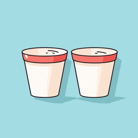 Vector of two plastic cups on blue backgroundの素材