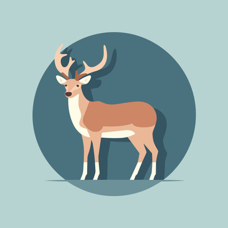 Vector of a deer with antlers standing in a circleの素材