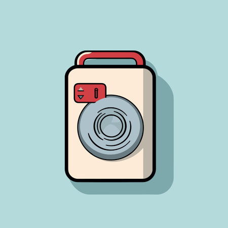 Vector of a flat icon of a camera with a red handle on a blue backgroundの素材