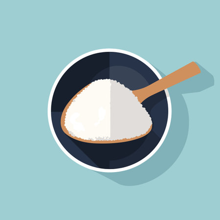 Vector of a scoop of sugar in a bowl with a wooden spoonの素材