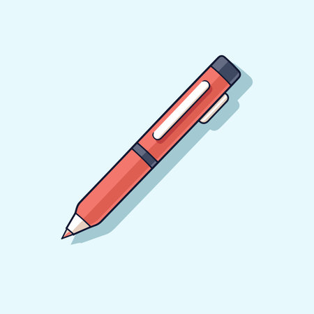 Vector of a red pen on a blue background with a flat and minimalist designの素材
