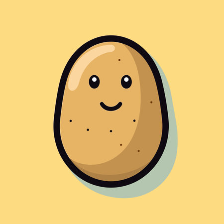 Vector of a smiling potato icon on a vibrant yellow backgroundの素材