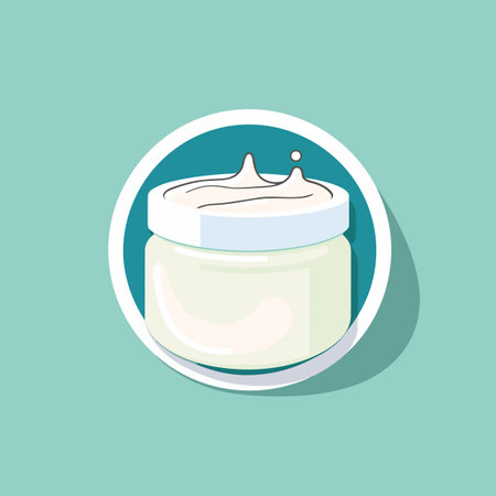 Vector of a jar of cream on a green background with a flat icon designの素材