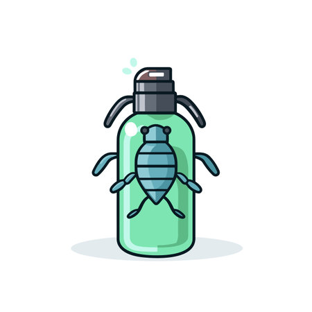 Vector of a green bottle with a bug on it - flat icon vector illustrationの素材