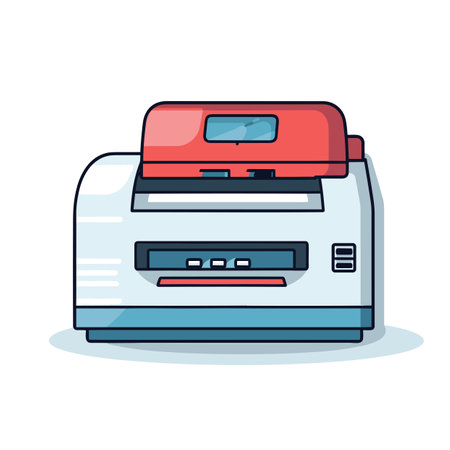 Vector of a flat icon of a red and white printer on a white backgroundの素材